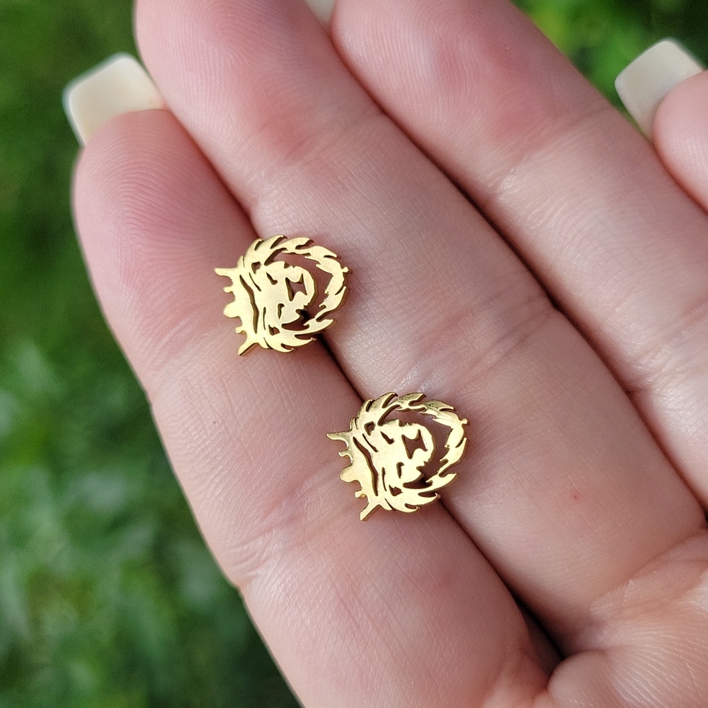 Rastafari Lion 14k Gold Stud Earrings, Lion of Judah, unisex - Picture 5 of 10